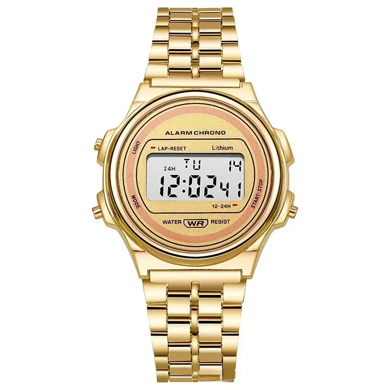 Luxury Retro Square Digital Watches for Men and Women - Rose Gold and Silver Ladies Wristwatches