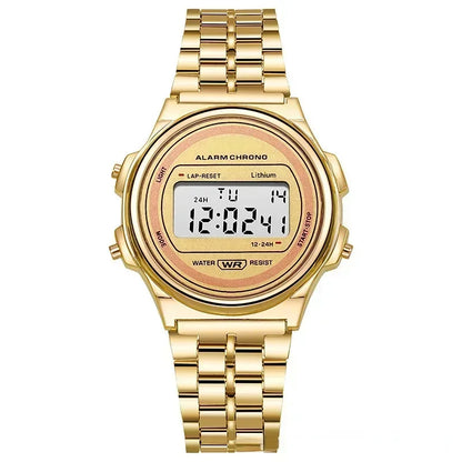 Luxury Retro Square Digital Watches for Men and Women - Rose Gold and Silver Ladies Wristwatches