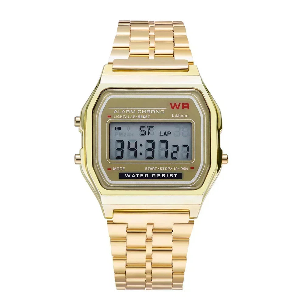 Luxury Retro Square Digital Watches for Men and Women - Rose Gold and Silver Ladies Wristwatches