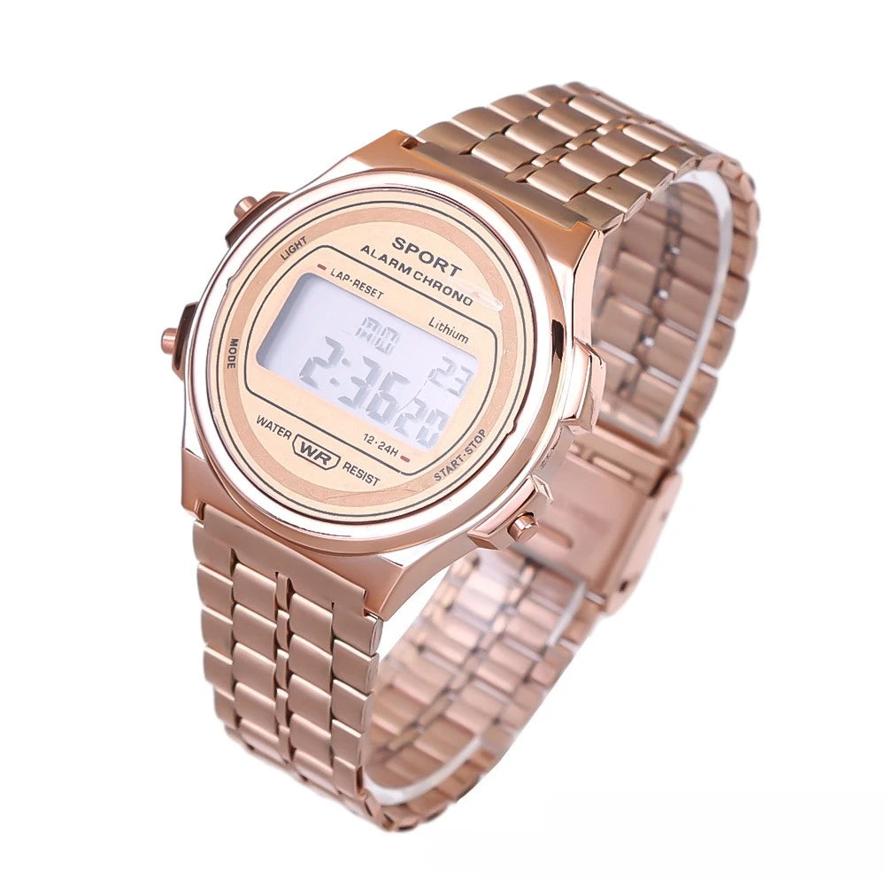 Luxury Retro Square Digital Watches for Men and Women - Rose Gold and Silver Ladies Wristwatches