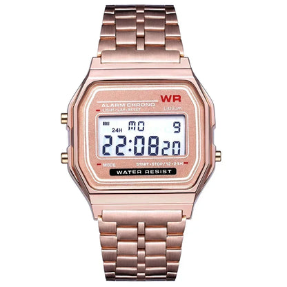 Luxury Retro Square Digital Watches for Men and Women - Rose Gold and Silver Ladies Wristwatches