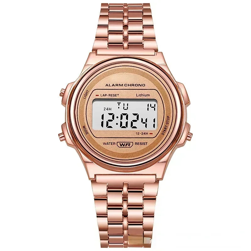 Luxury Retro Square Digital Watches for Men and Women - Rose Gold and Silver Ladies Wristwatches