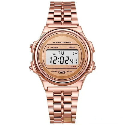 Luxury Retro Square Digital Watches for Men and Women - Rose Gold and Silver Ladies Wristwatches