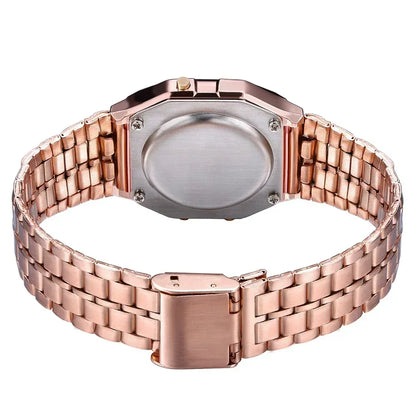 Luxury Retro Square Digital Watches for Men and Women - Rose Gold and Silver Ladies Wristwatches