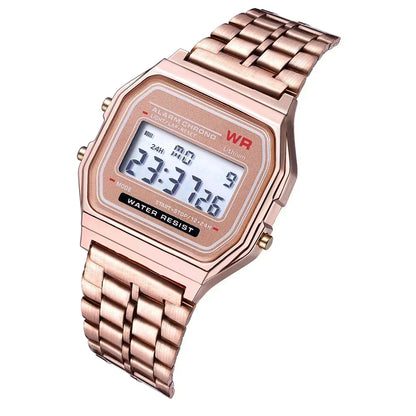 Luxury Retro Square Digital Watches for Men and Women - Rose Gold and Silver Ladies Wristwatches